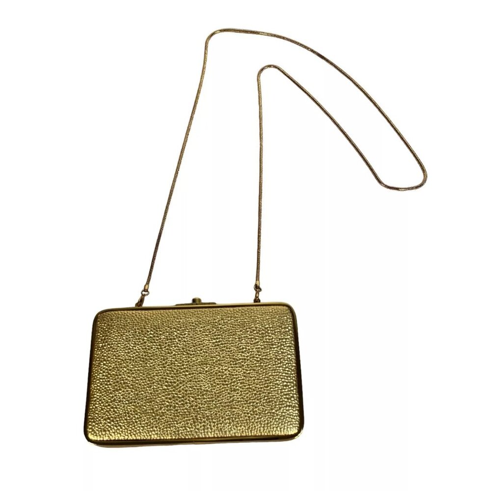 Henri Bendel The Party Starter Gold Clutch Shoulder Box Purse Removable Strap - Picture 3 of 16